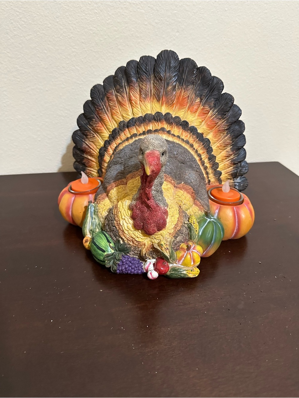 Festive Multicolor Turkey Table Centerpiece with Candle Holders